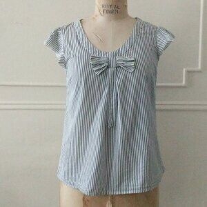 Piper & Blue S Nautical Striped tunic top blouse white bow tie engineer boating